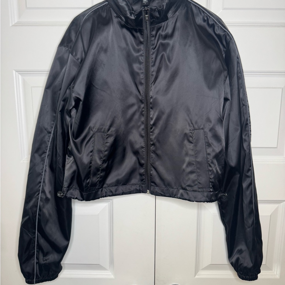 SKIMS Black Satin Bomber Jacket